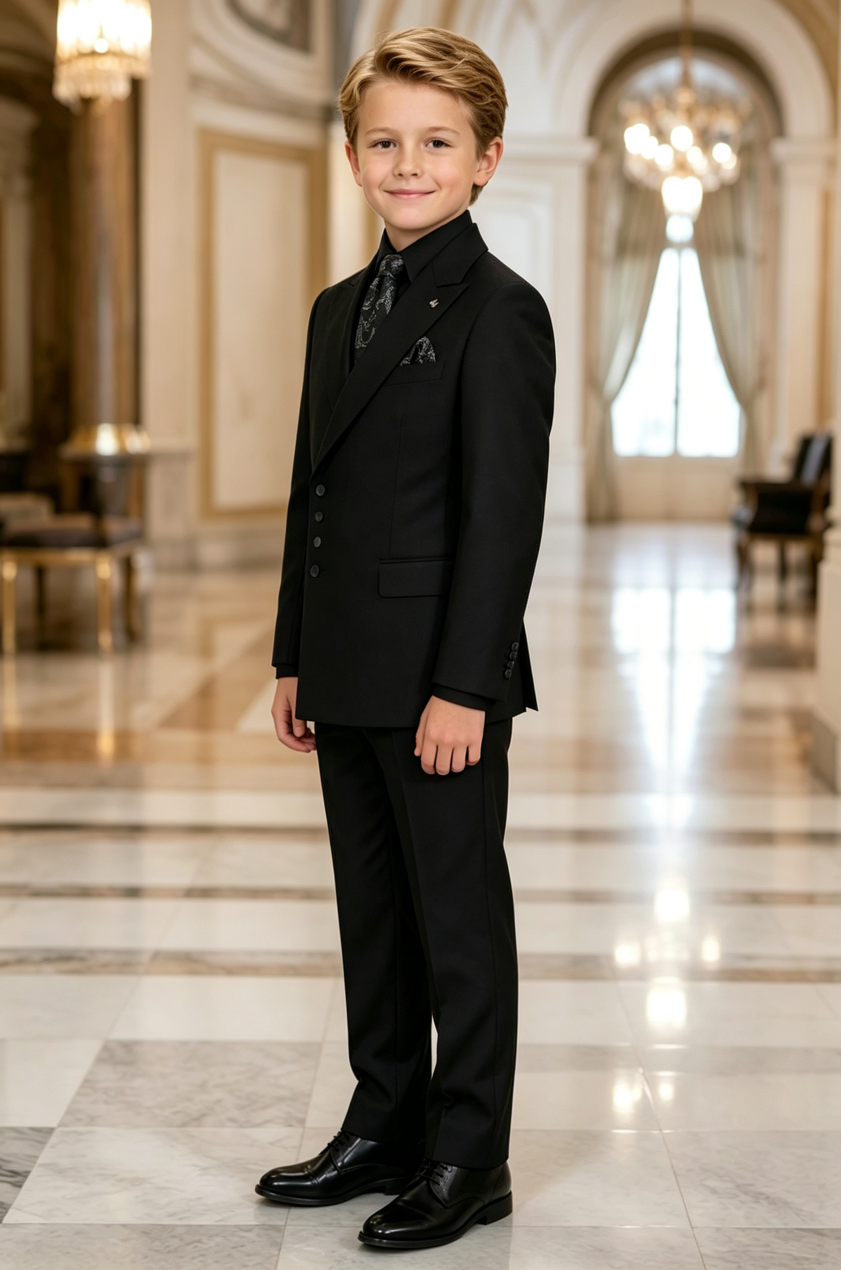 Black Boys Peak Lapel Single Breasted 2 Piece Suit