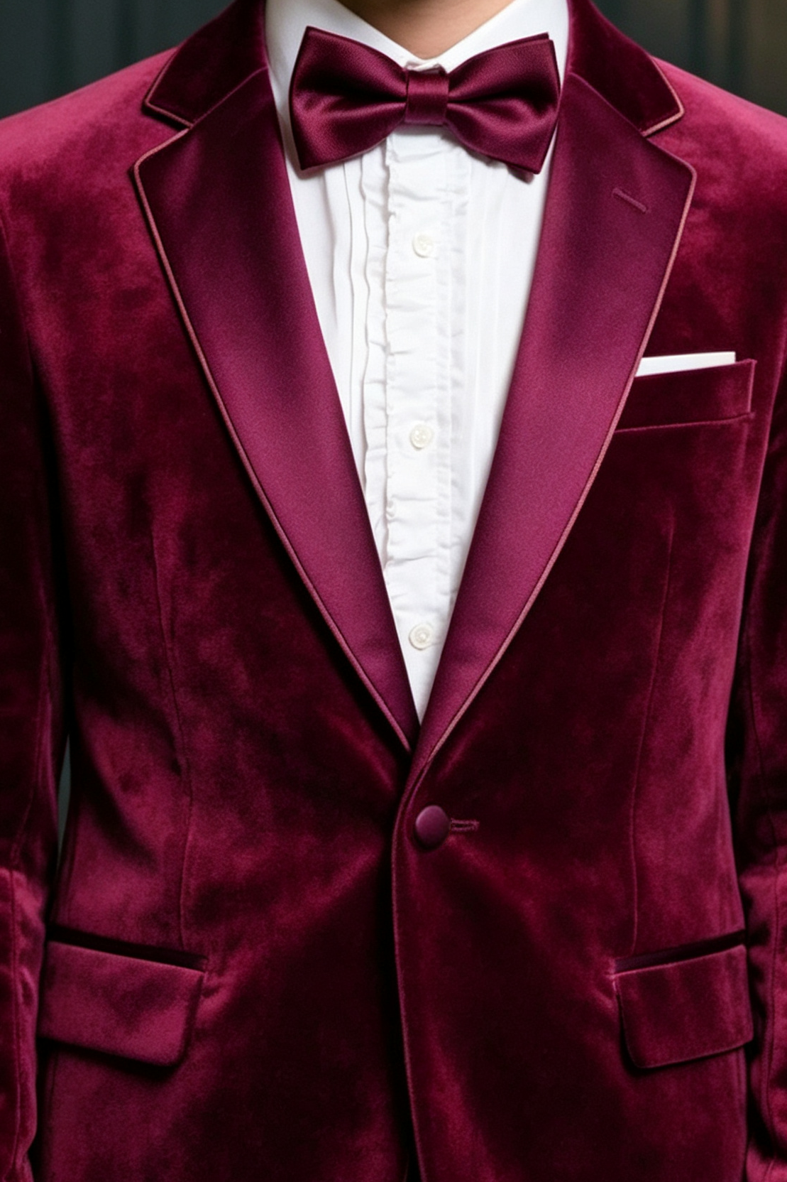 Deep Magenta Boys Velvet Peak Lapel Satin Single Breasted Blazer