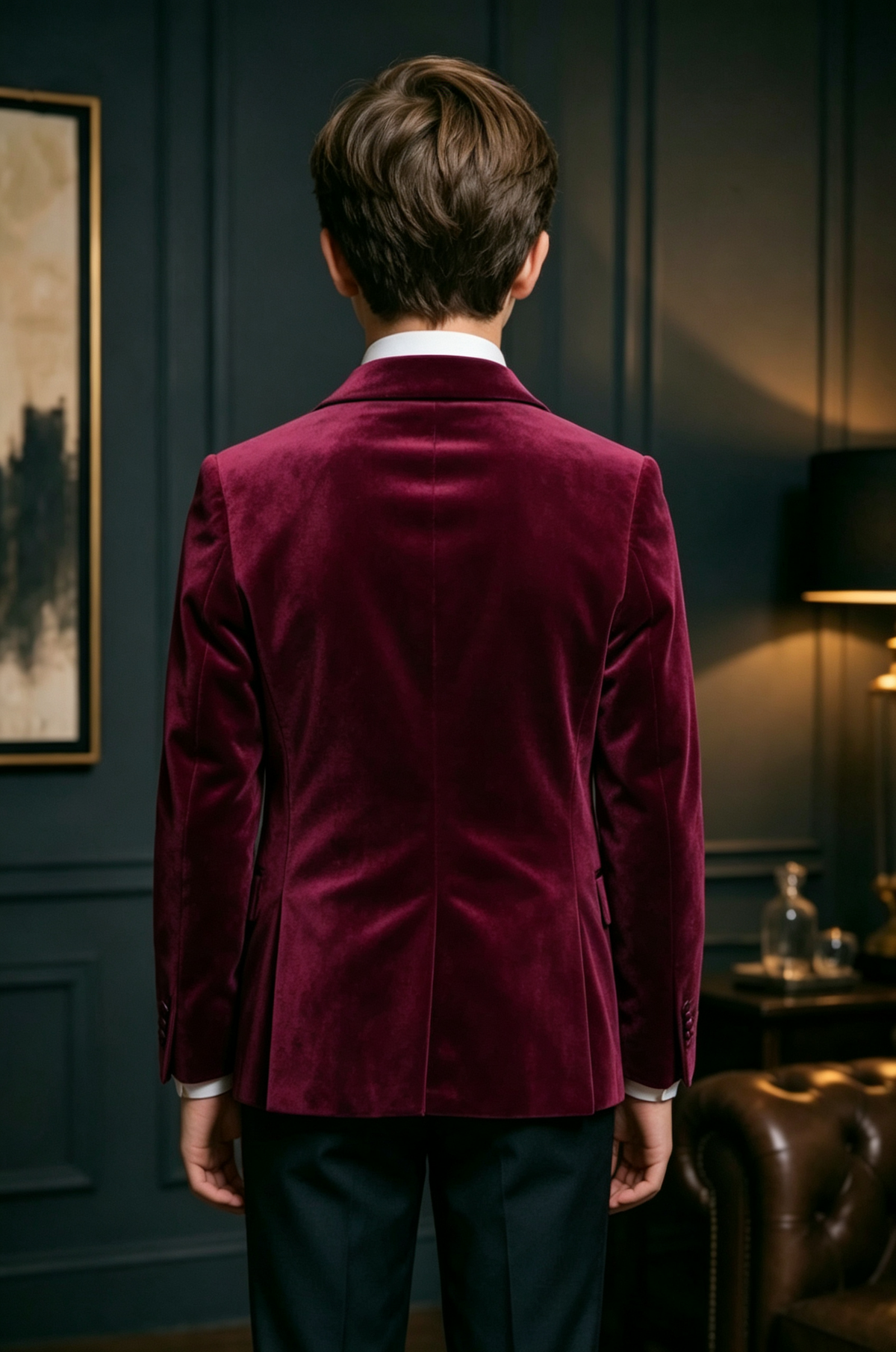 Deep Magenta Boys Velvet Peak Lapel Satin Single Breasted Blazer