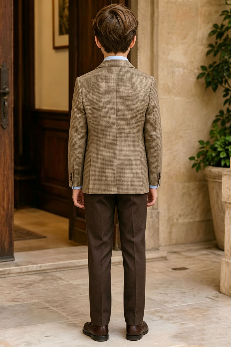 Boys Brown Houndstooth with Notch Lapel 2-Piece Suit for Weddings