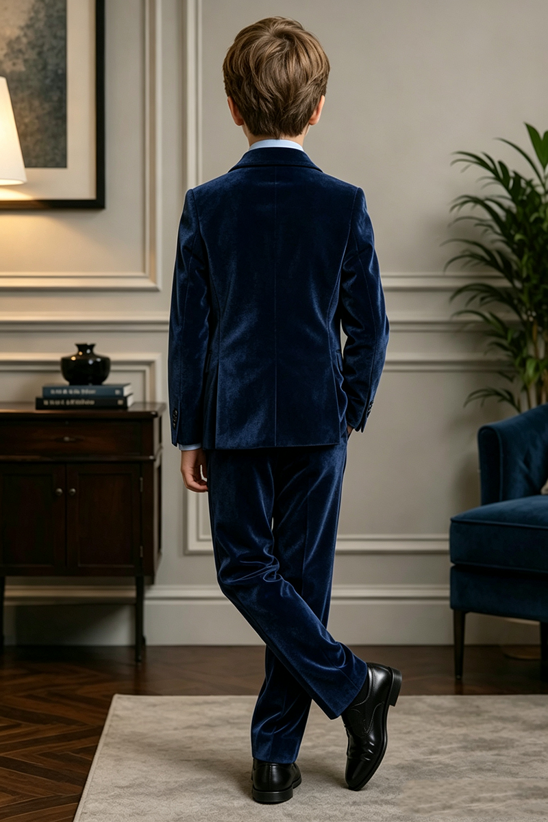 Boys Navy Velvet with Notch Lapel 2-Piece Suit for Weddings