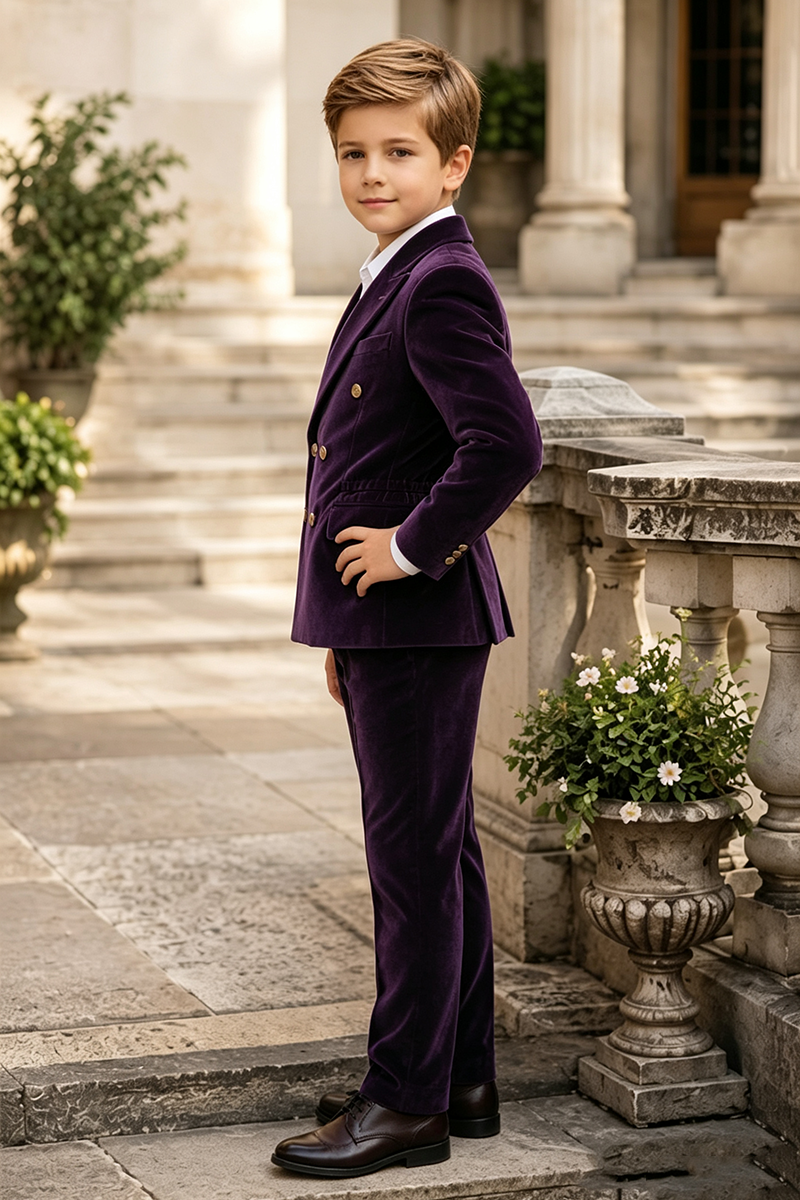 Boys Purple Velvet with Peak Lapel 2-Piece Suit for Weddings