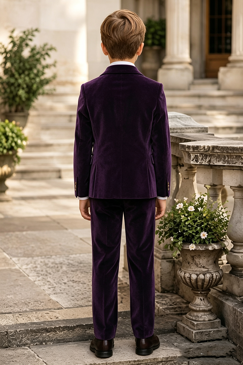 Boys Purple Velvet with Peak Lapel 2-Piece Suit for Weddings