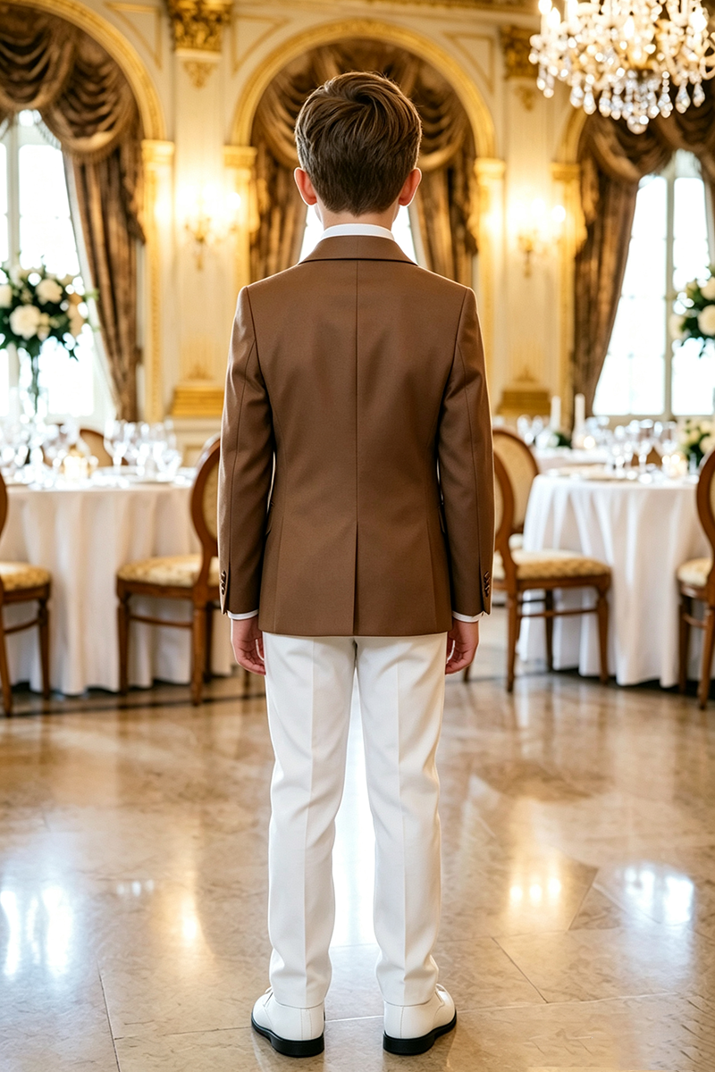 Boys Brown Tuxedo  3 Piece Suit for Weddings with Shawl Collar