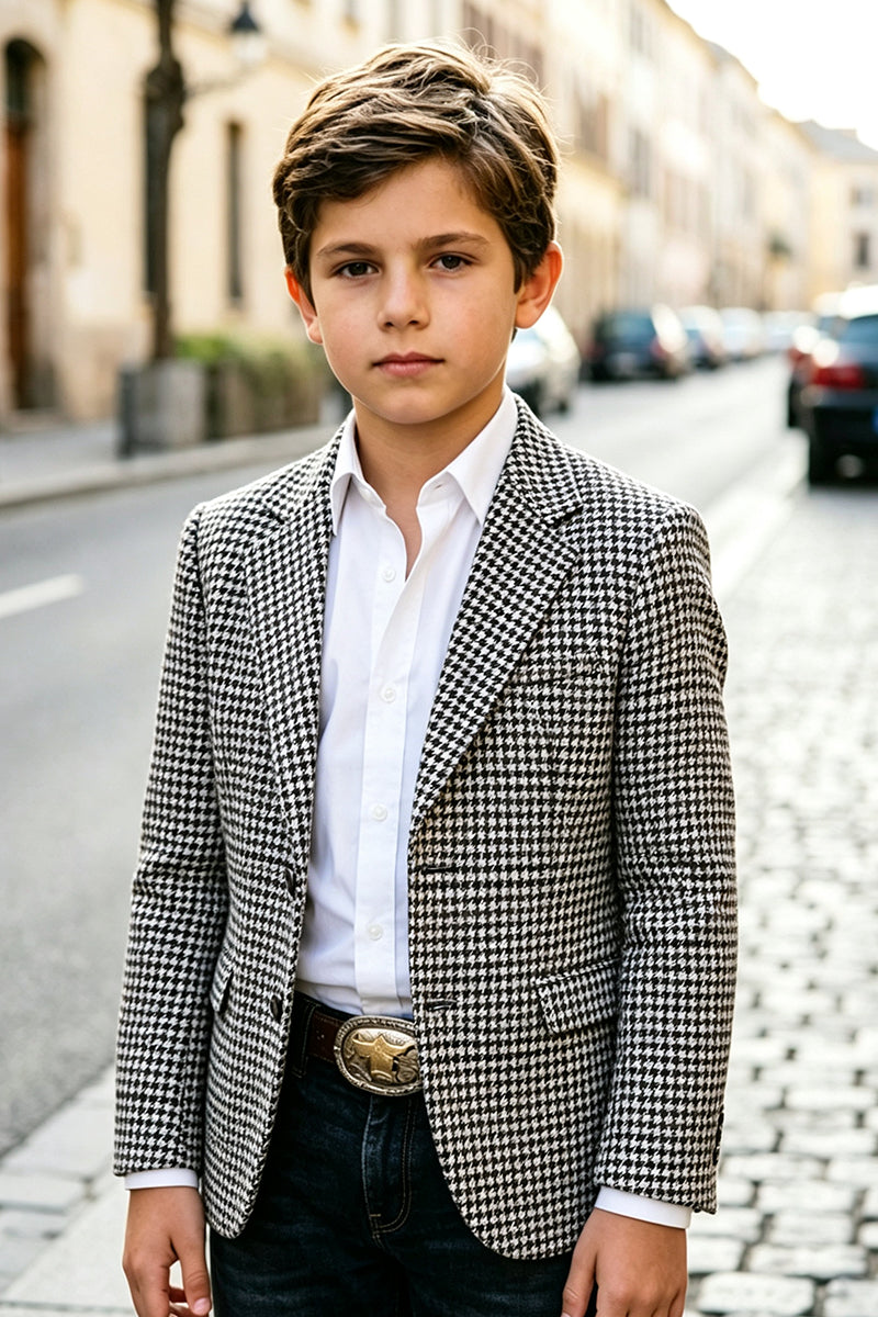 Boys Houndstooth Blazer for Weddings with Notch Lapel