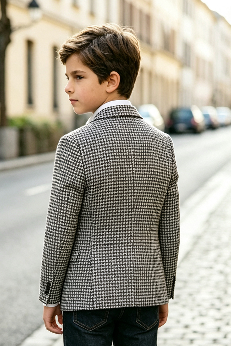 Boys Houndstooth Blazer for Weddings with Notch Lapel