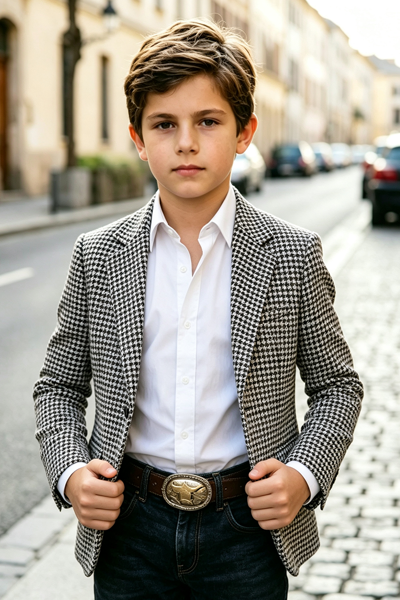 Boys Houndstooth Blazer for Weddings with Notch Lapel