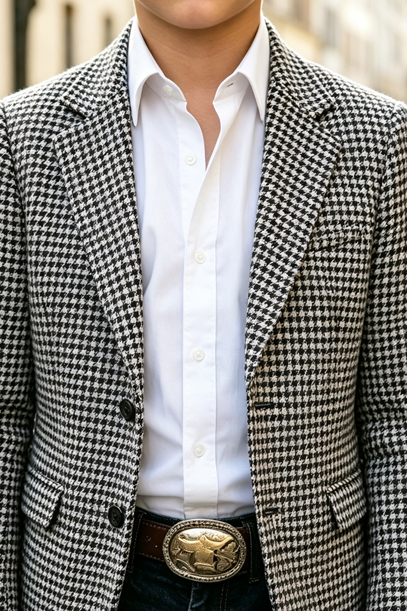 Boys Houndstooth Blazer for Weddings with Notch Lapel