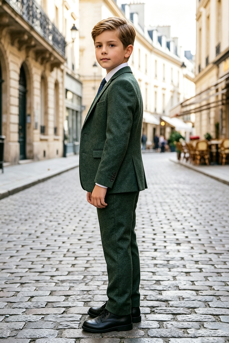 Boys Green 3 Piece Suit for Weddings with Notch Lapel