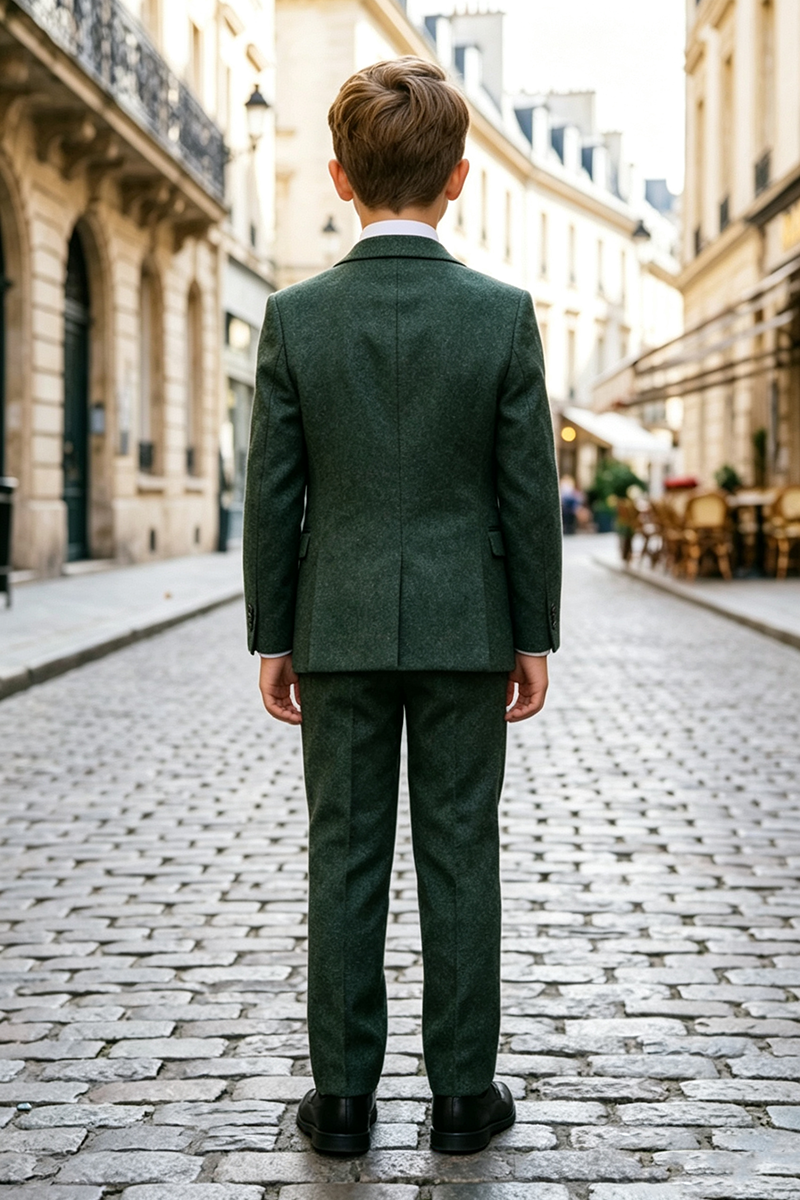 Boys Green 3 Piece Suit for Weddings with Notch Lapel