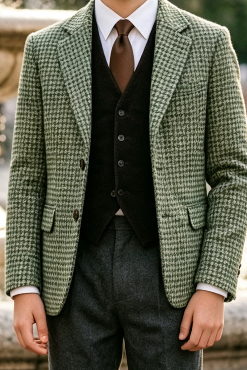 Boys Green Houndstooth 2-Piece Suit for Weddings