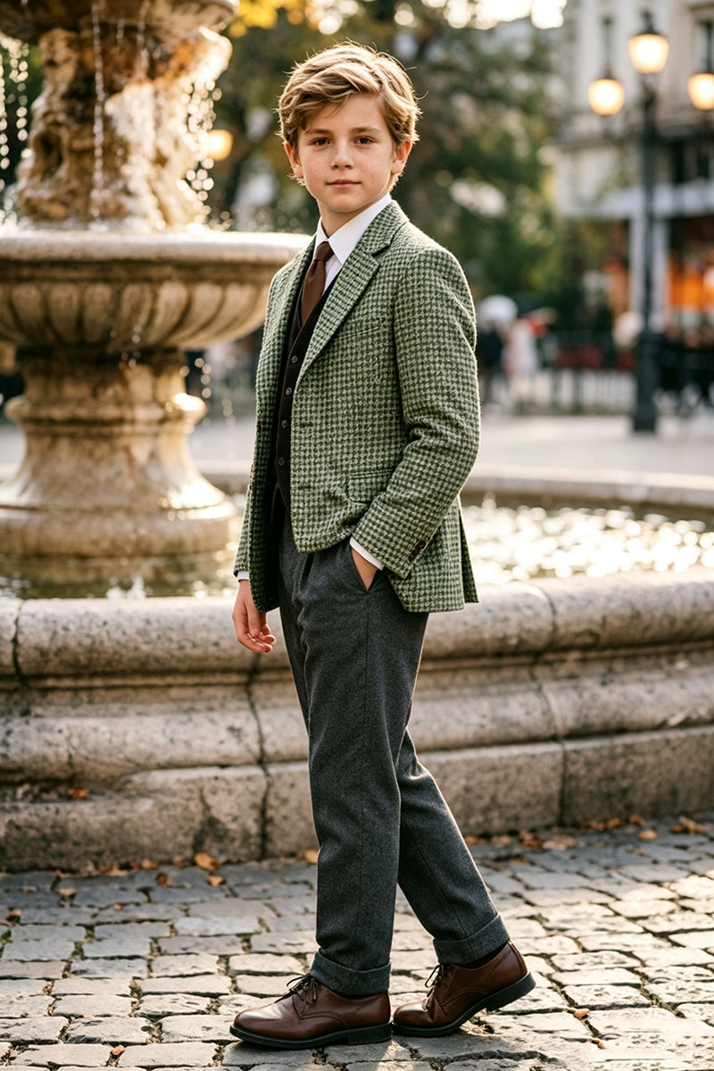 Boys Green Houndstooth 2-Piece Suit for Weddings