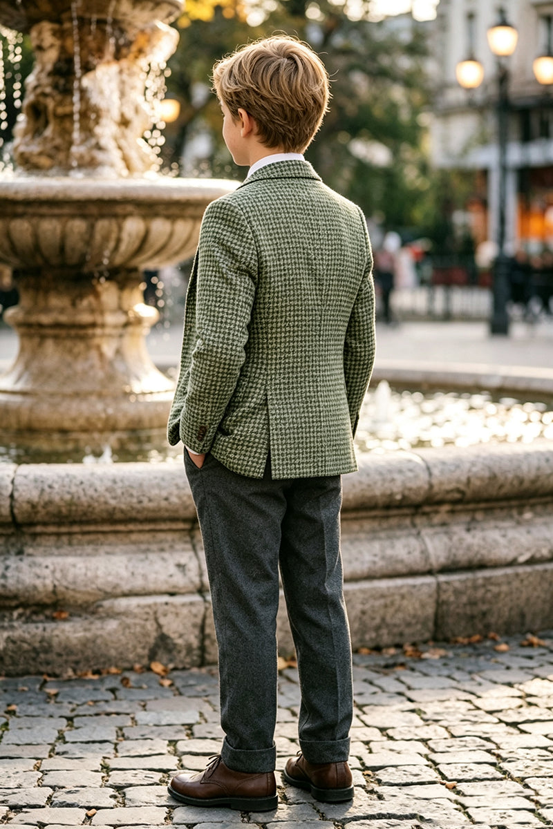 Boys Green Houndstooth 2-Piece Suit for Weddings