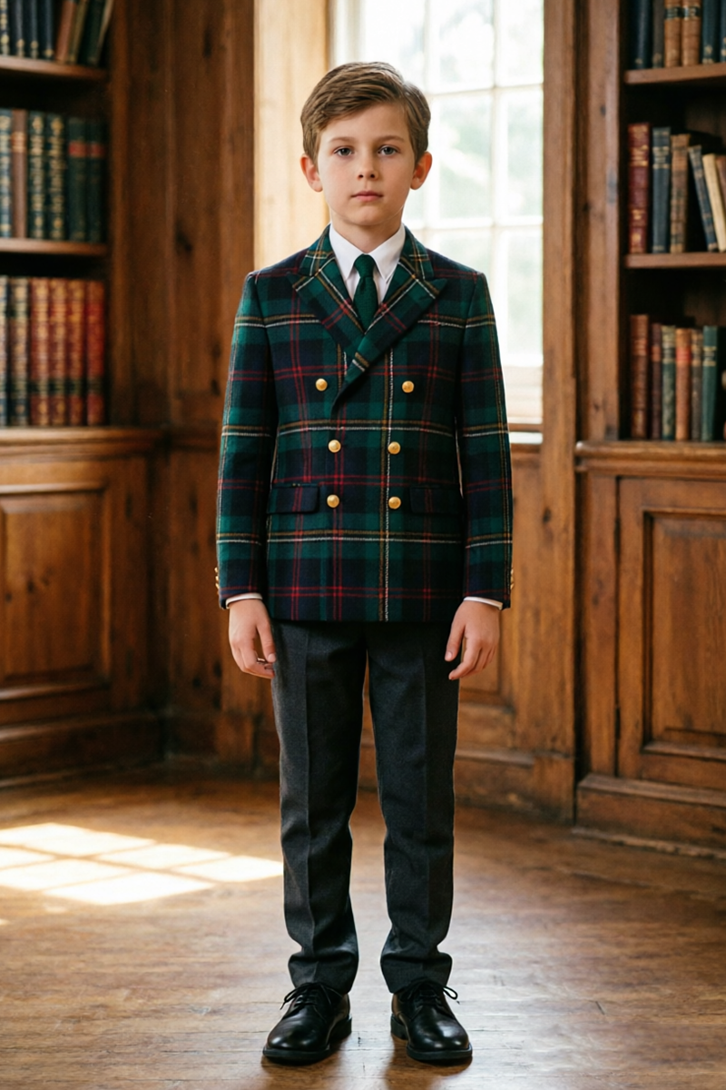 Boys Green Tartan with Double Breasted 2-Piece Suit for Weddings