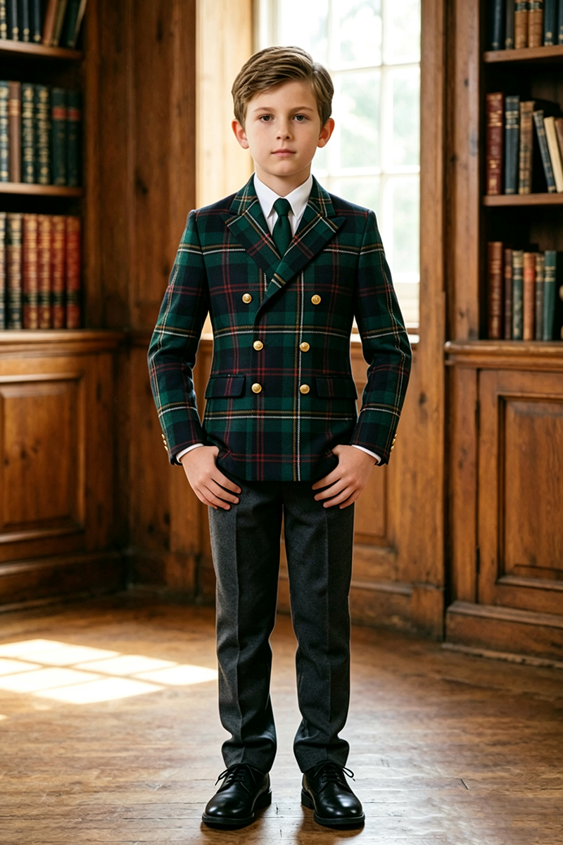 Boys Green Tartan with Double Breasted 2-Piece Suit for Weddings