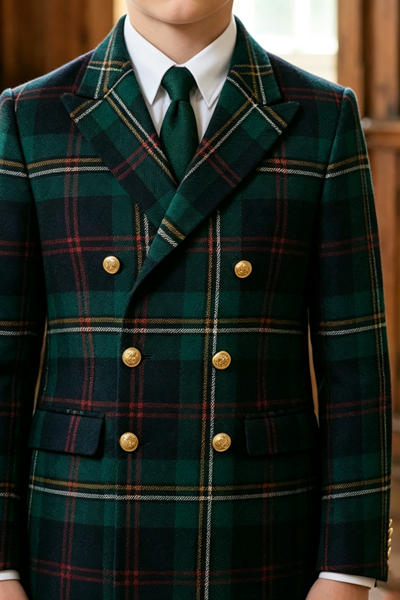 Boys Green Tartan with Double Breasted 2-Piece Suit for Weddings