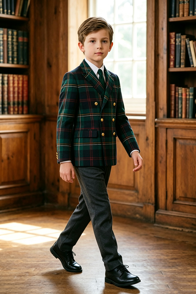 Boys Green Tartan with Double Breasted 2-Piece Suit for Weddings