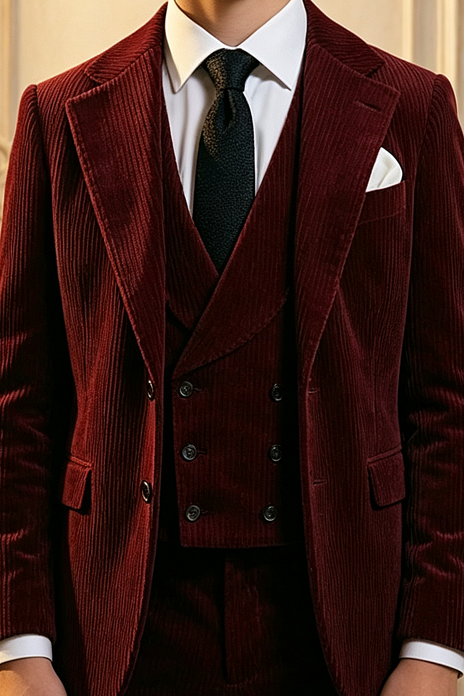 Deep Burgundy Boys Corduroy Double Breasted Formal 3 Piece Suit