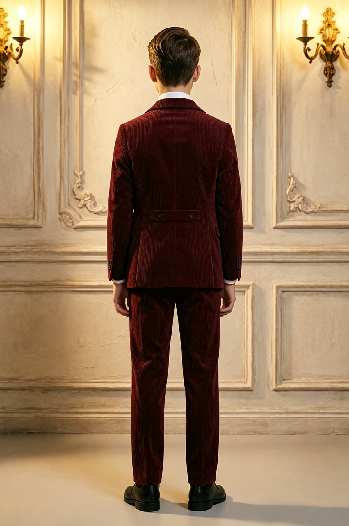 Deep Burgundy Boys Corduroy Double Breasted Formal 3 Piece Suit