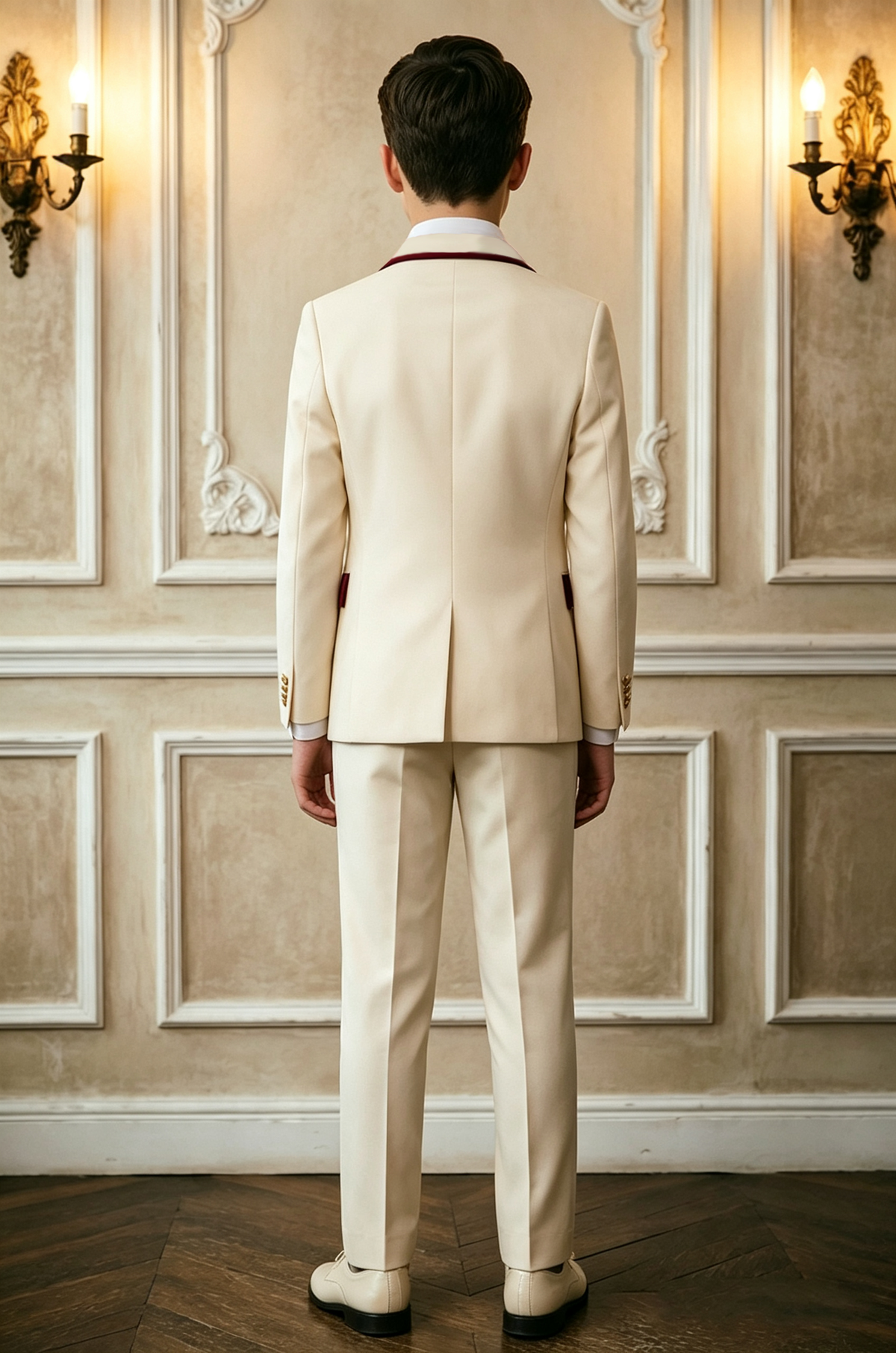 Cream & Burgundy Velvet Lapel Double Breasted 2 Piece Suit