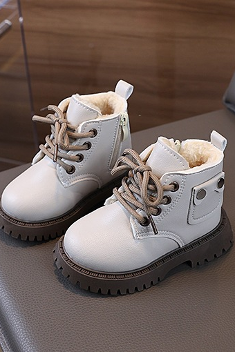 Kids Beige Faux Leather Winter Martin Boots