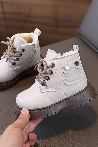 Kids Beige Faux Leather Winter Martin Boots