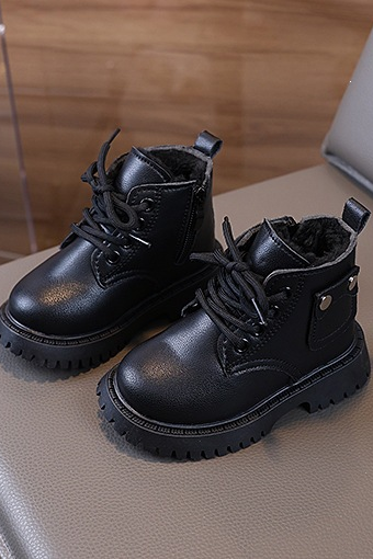 Kids Beige Faux Leather Winter Martin Boots