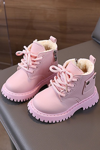 Kids Beige Faux Leather Winter Martin Boots