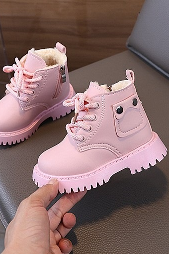 Kids Beige Faux Leather Winter Martin Boots