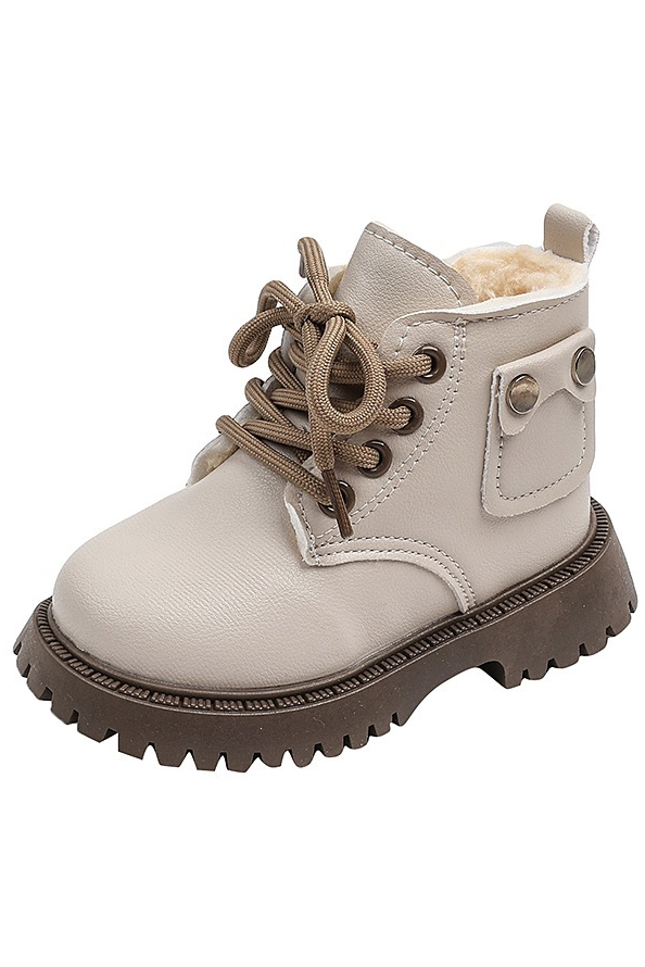 Kids Beige Faux Leather Winter Martin Boots