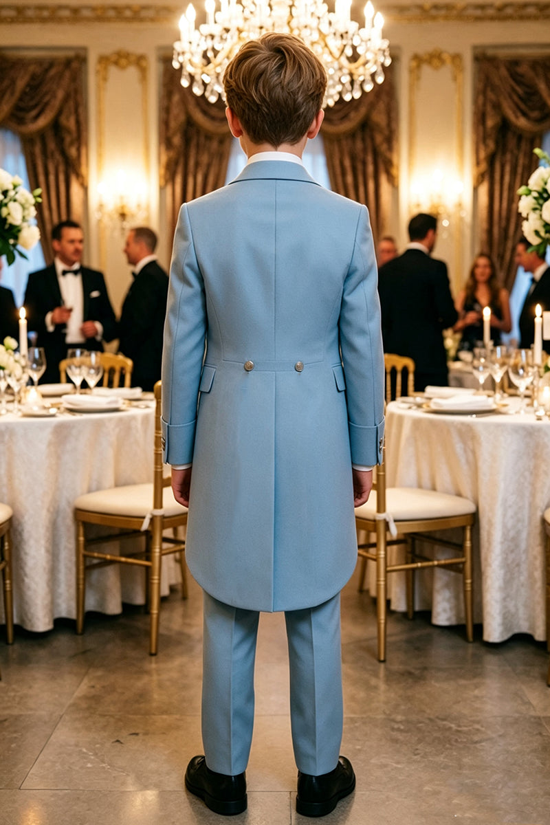 Boys Light Blue Tailcoat Tuxedo 3-Piece Suit for Weddings with Peak Lapel