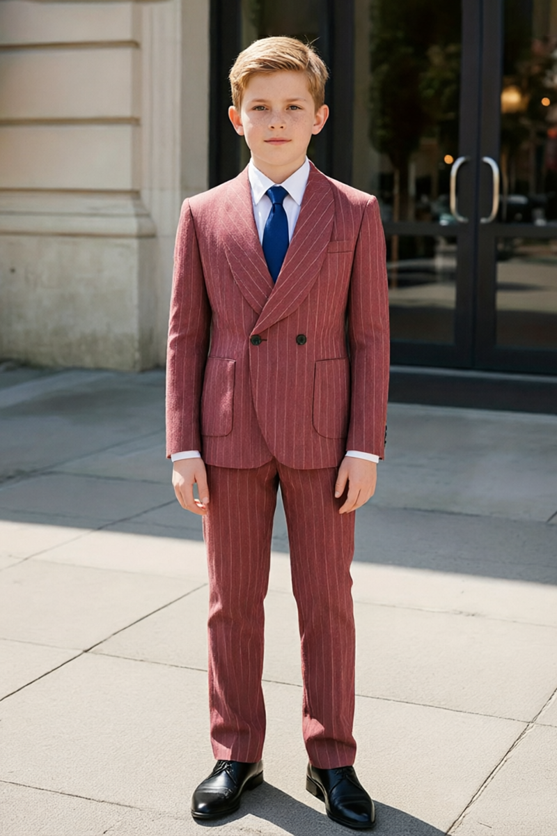 Boys Burgundy Pinstripe with Shawl Lapel 2-Piece Suit for Weddings