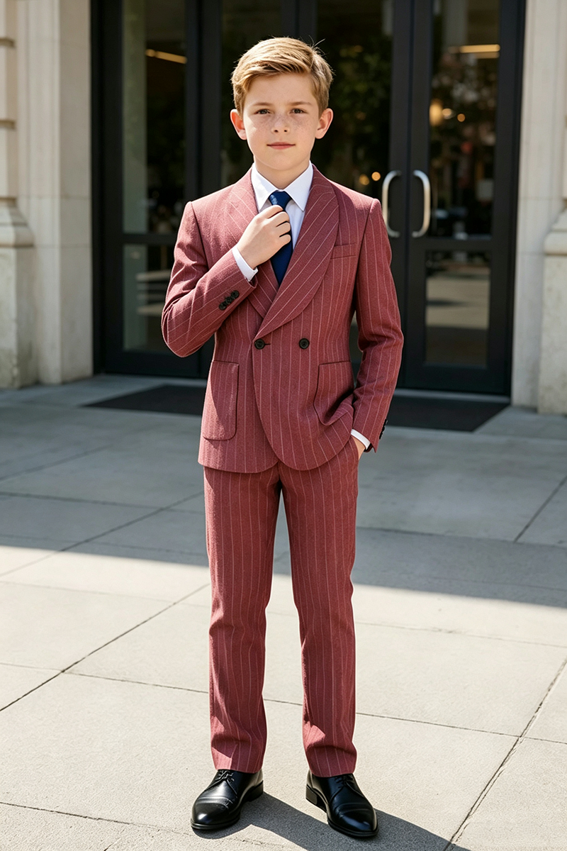 Boys Burgundy Pinstripe with Shawl Lapel 2-Piece Suit for Weddings