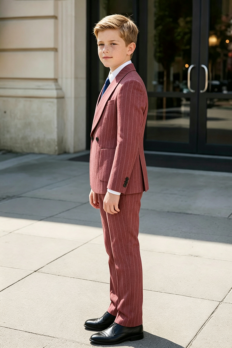 Boys Burgundy Pinstripe with Shawl Lapel 2-Piece Suit for Weddings