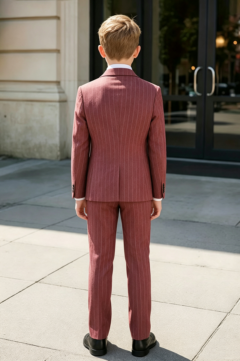 Boys Burgundy Pinstripe with Shawl Lapel 2-Piece Suit for Weddings