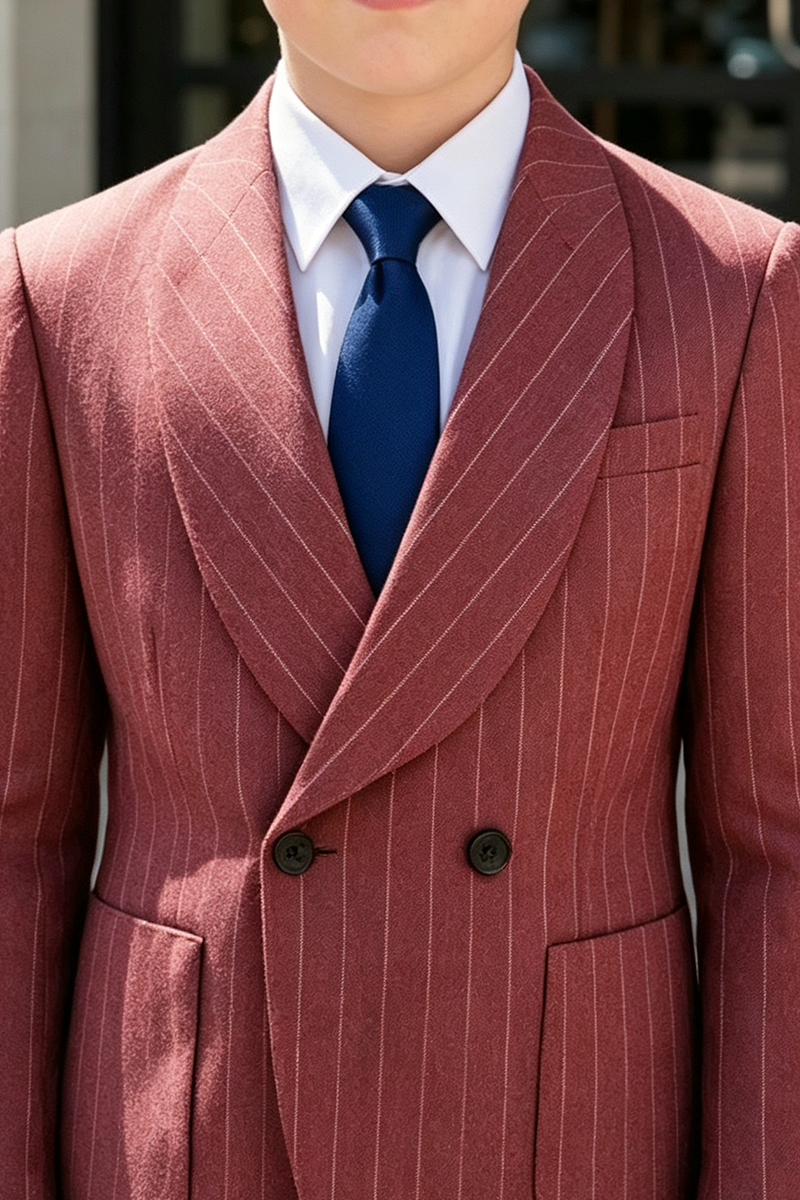 Boys Burgundy Pinstripe with Shawl Lapel 2-Piece Suit for Weddings
