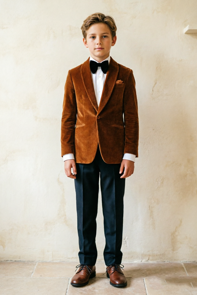 Boys Brown Velvet with Shawl Lapel 2-Piece Suit for Weddings