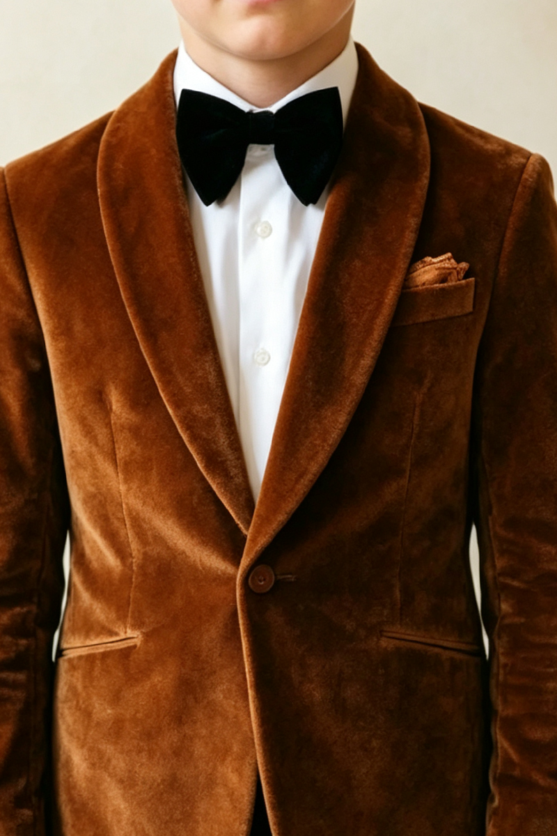 Boys Brown Velvet with Shawl Lapel 2-Piece Suit for Weddings