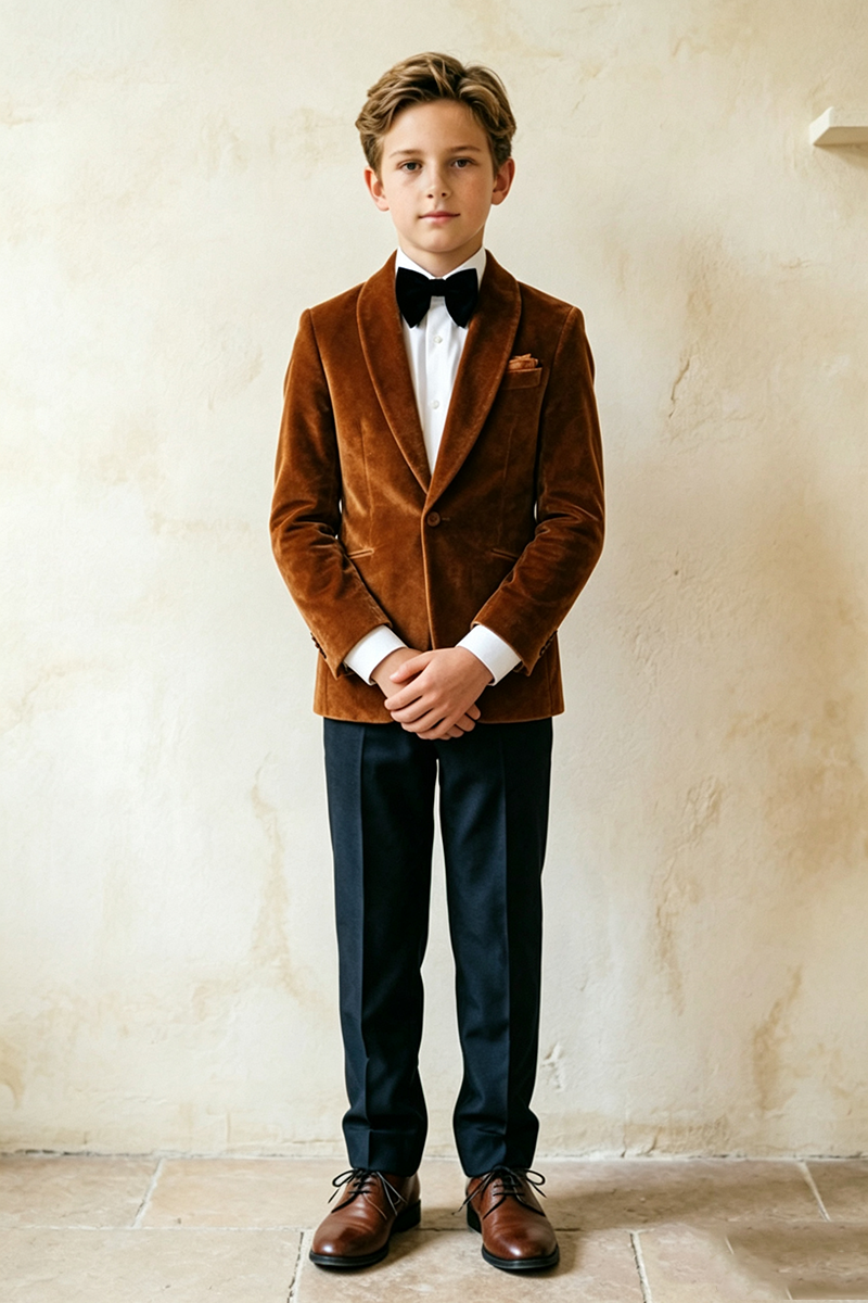 Boys Brown Velvet with Shawl Lapel 2-Piece Suit for Weddings