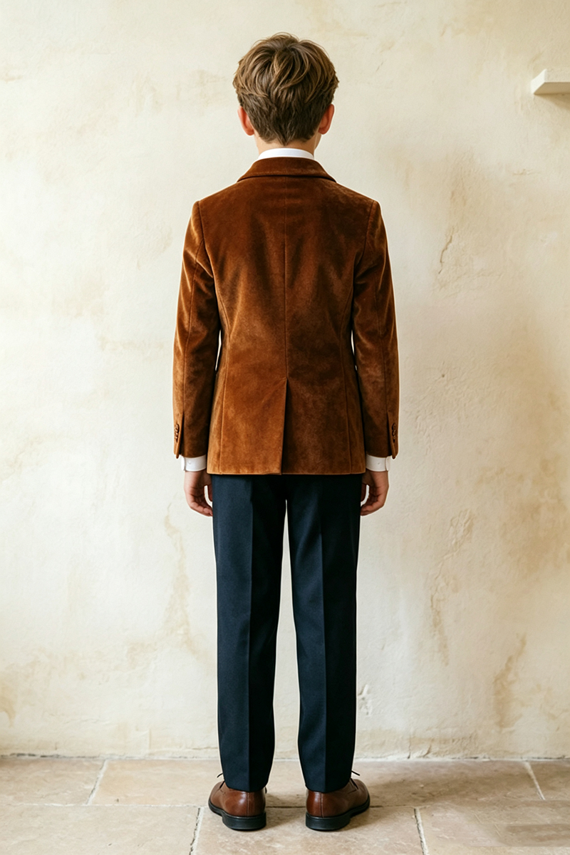 Boys Brown Velvet with Shawl Lapel 2-Piece Suit for Weddings