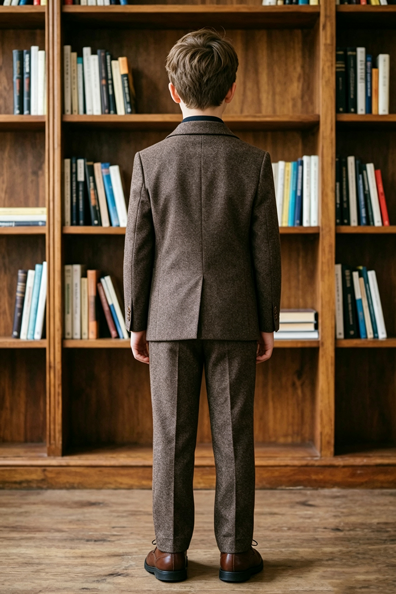 Boys Brown Tweed with Classic Notch Lapel 2-Piece Suit for Weddings