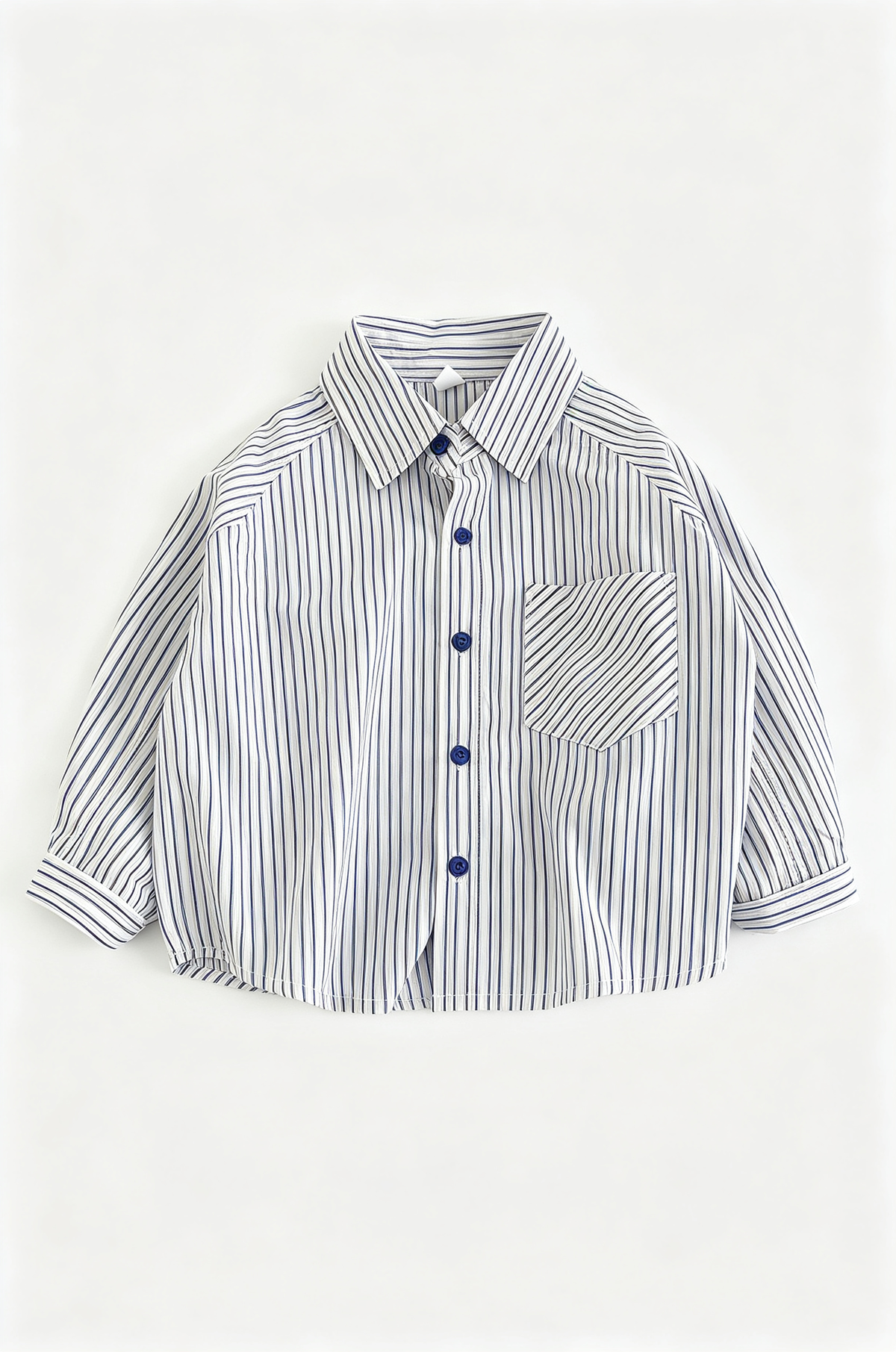 Boys White Vertical Stripe Cotton Long Sleeve Shirt
