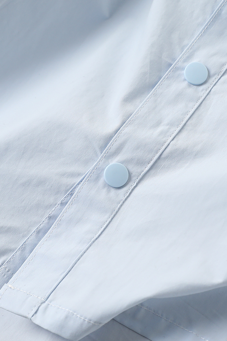Light Blue Stand Collar Solid Cotton Long Sleeve Shirt