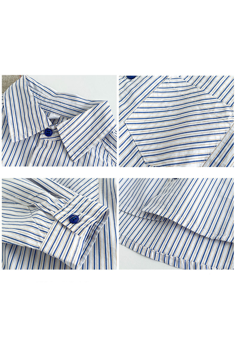 Boys White Vertical Stripe Cotton Long Sleeve Shirt