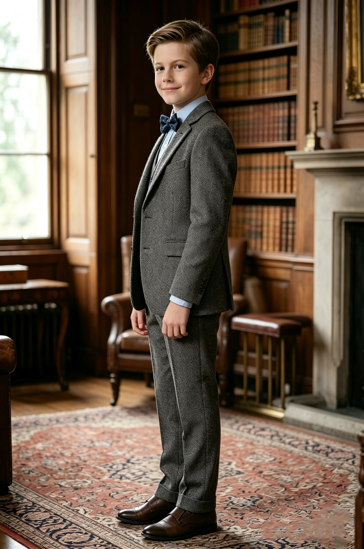 Dark Grey Oat Herringbone Single Breasted 3-Piece Suit Set