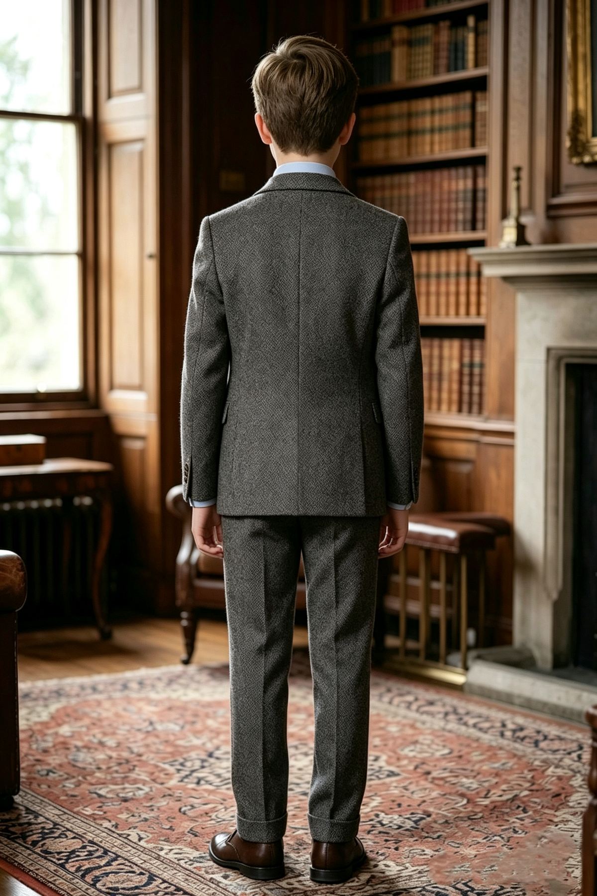 Dark Grey Oat Herringbone Single Breasted 3-Piece Suit Set