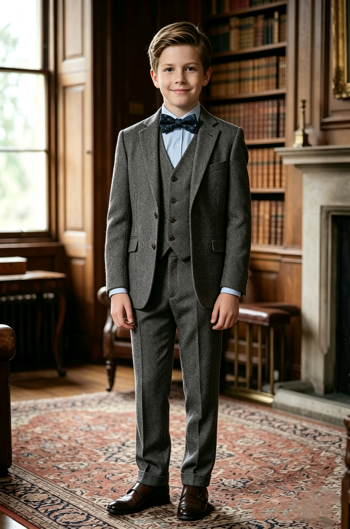 Dark Grey Oat Herringbone Single Breasted 3-Piece Suit Set