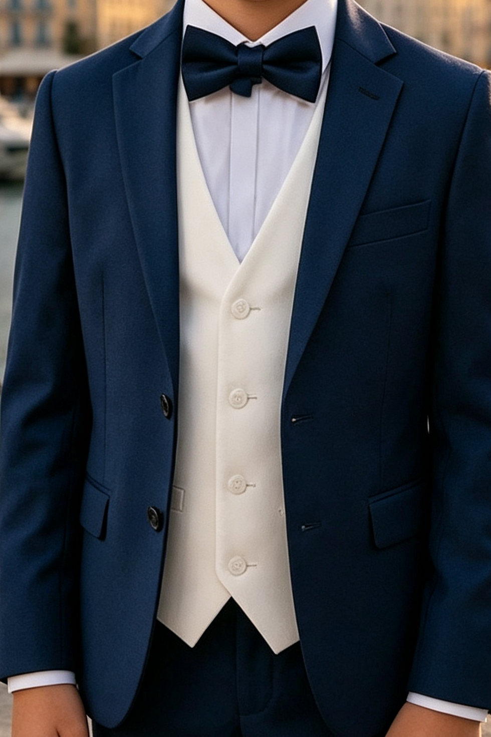 Navy & White Mix Single Breasted 3-Piece Suit Set