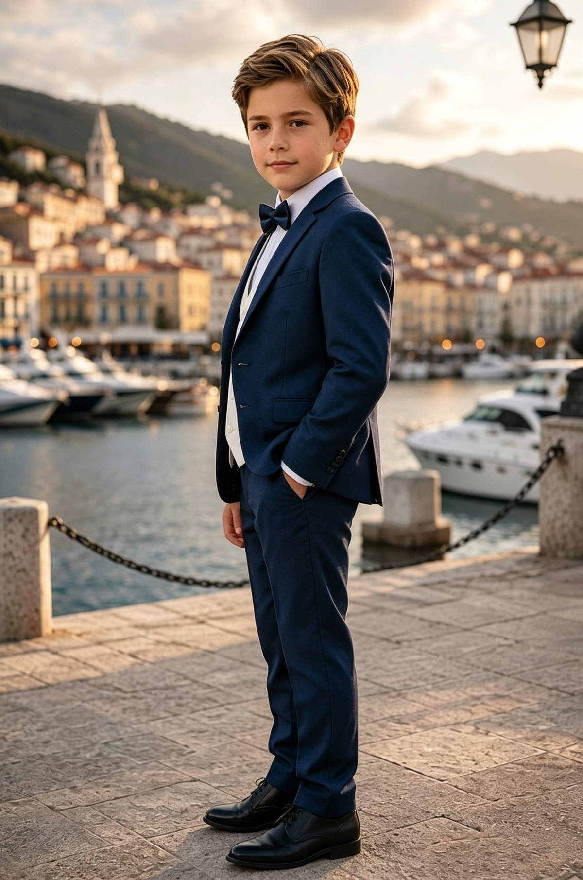 Navy & White Mix Single Breasted 3-Piece Suit Set