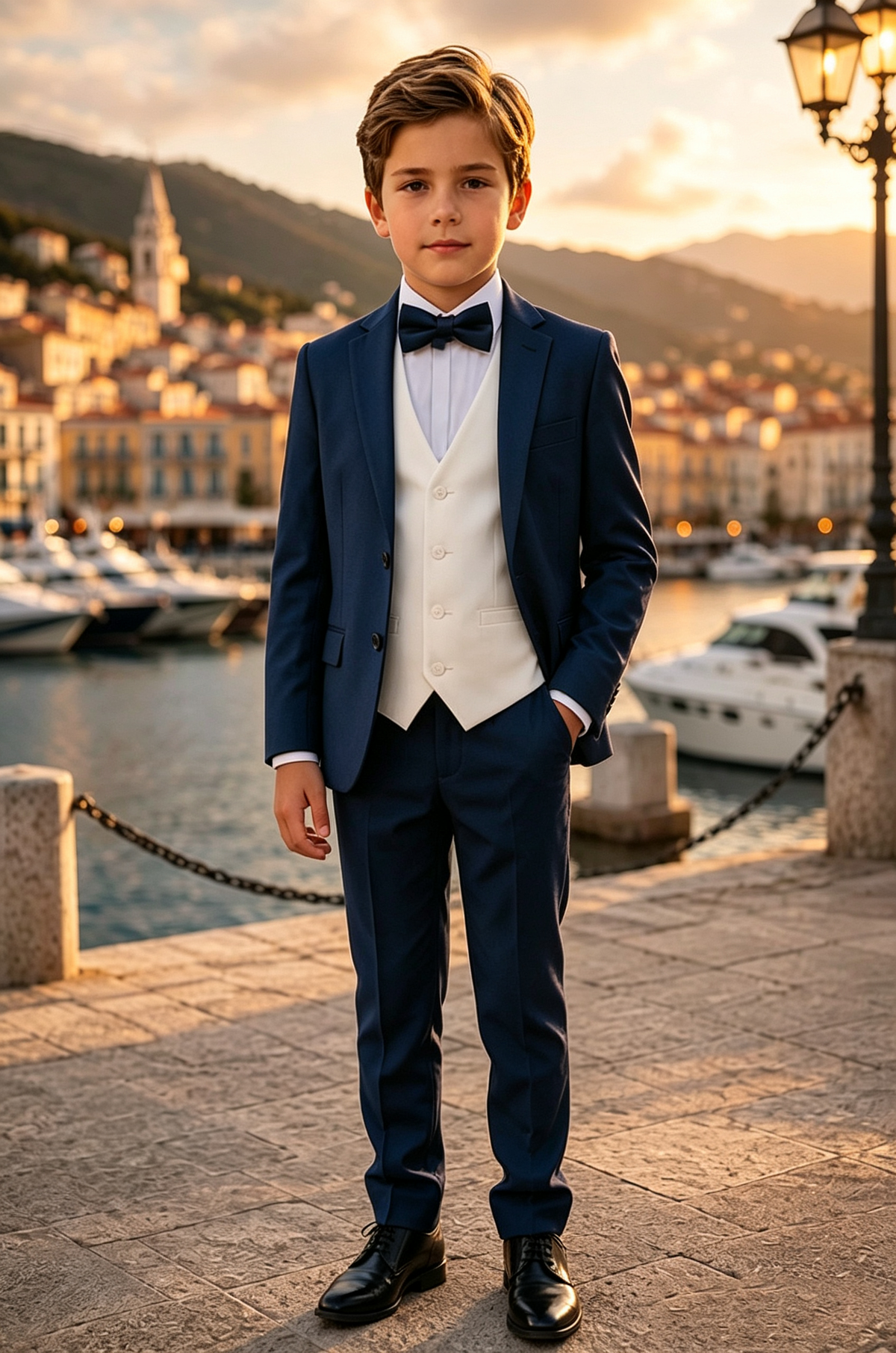 Navy & White Mix Single Breasted 3-Piece Suit Set